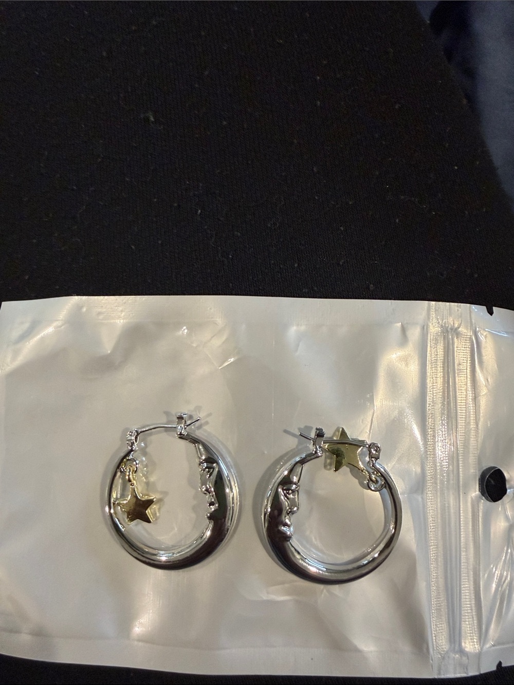 Silver Hoop Earrings with Gold Star Charms